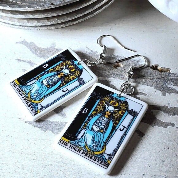 Mystical Tarot Card The High Priestess Oracle Archetype Lightweight Earrings - Picture 5 of 6
